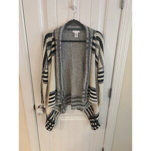 Emory Park Open Front Super‎ Soft Cardigan With Black & White Stripes Sz Large
